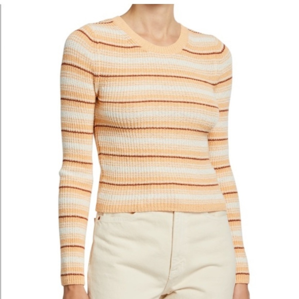 ALC Striped Sweater Womens M Milo Ribbed Crew Long Sleeve Fitted Orange Preppy